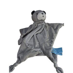 Lightning Bug Lovey Baby Security Blanket Gray Striped Plush Teddy Bear Knotted